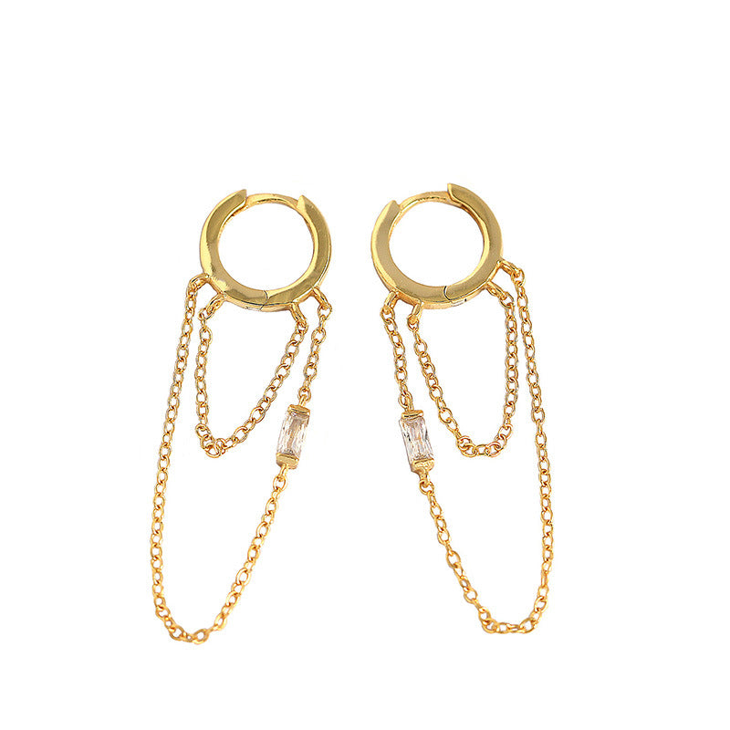 Lovcia Gold Hoop Earrings CZ Double Tassels 40mm 925-Earrings-Yellow Gold-Yellow Gold