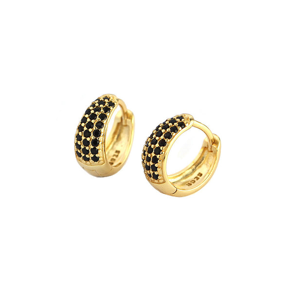 Lovcia Gold Huggie Hoop Earrings 11.2mm CZ 925 Silver-Earrings-SIlver & Black CZ-SIlver & Black CZ
