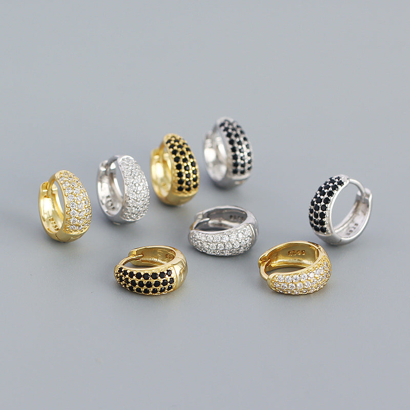 Lovcia Gold Huggie Hoop Earrings 11.2mm CZ 925 Silver-Earrings-SIlver & Black CZ-SIlver & Black CZ