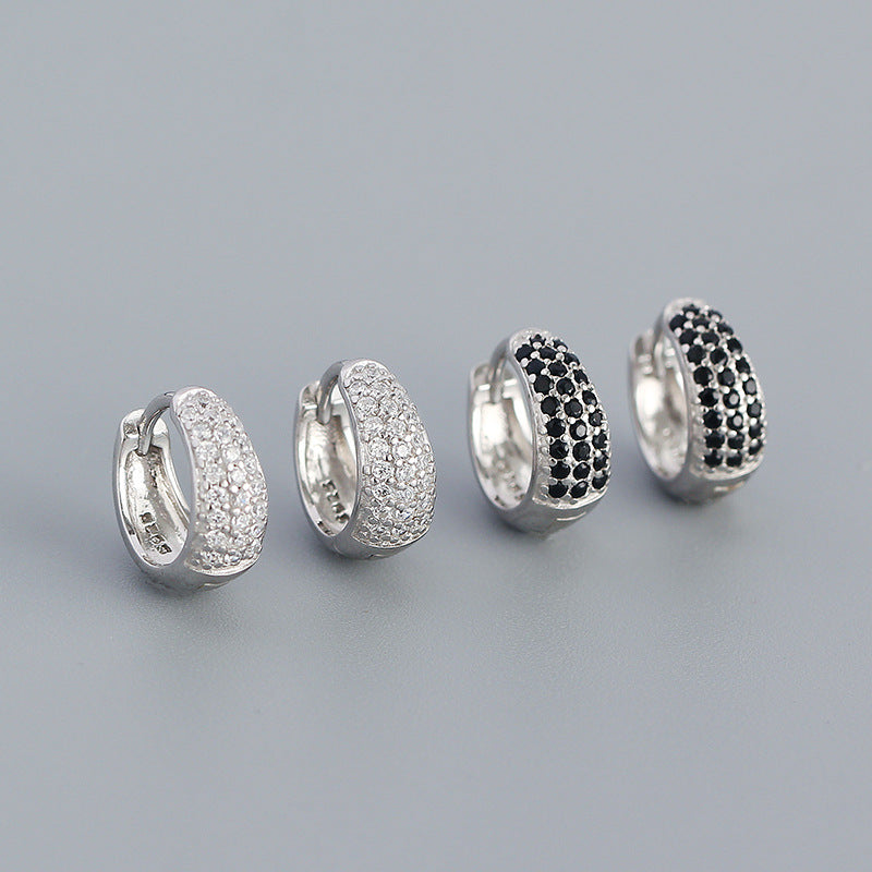 Lovcia Gold Huggie Hoop Earrings 11.2mm CZ 925 Silver-Earrings-SIlver & Black CZ-SIlver & Black CZ