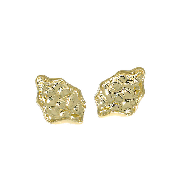 Lovcia Gold Irregular Beaten Stone 12.5mm Stud Earrings-Earrings-14K Yellow Gold-14K Yellow Gold