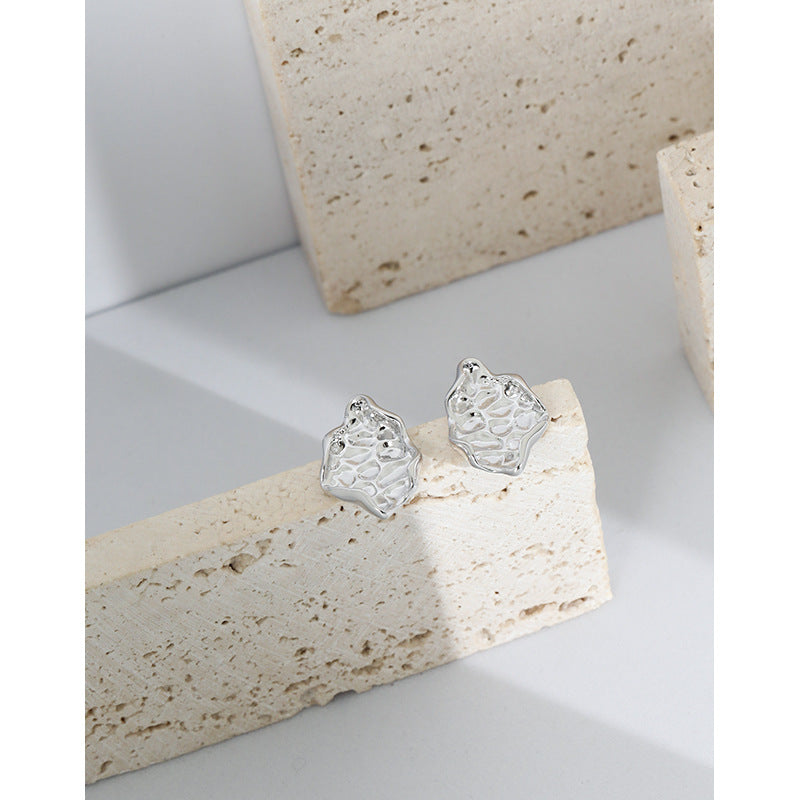 Lovcia Gold Irregular Beaten Stone 12.5mm Stud Earrings-Earrings-14K Yellow Gold-14K Yellow Gold