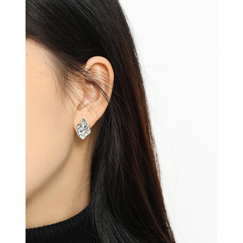 Lovcia Gold Irregular Beaten Stone 12.5mm Stud Earrings-Earrings-14K Yellow Gold-14K Yellow Gold