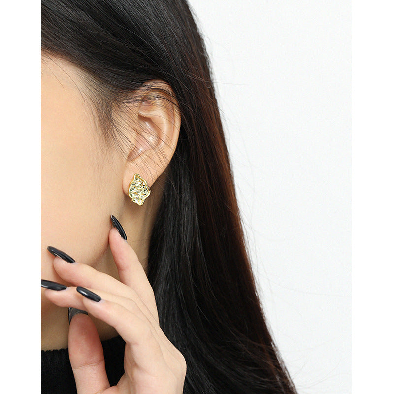 Lovcia Gold Irregular Beaten Stone 12.5mm Stud Earrings-Earrings-14K Yellow Gold-14K Yellow Gold