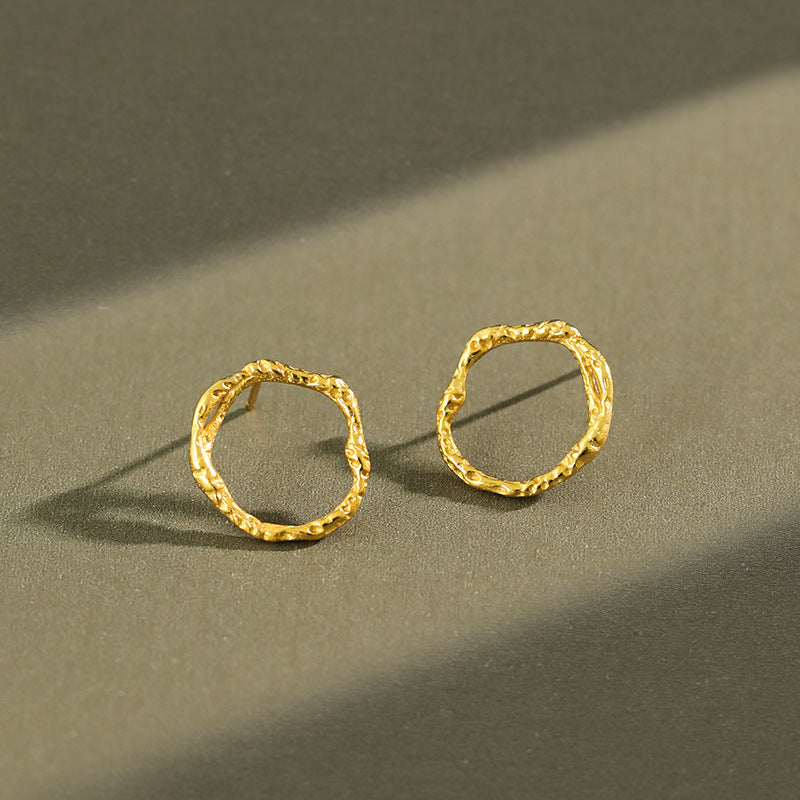 Lovcia Gold Irregular Circle Sterling Silver Stud Earrings-Earrings-Rhodium-Rhodium