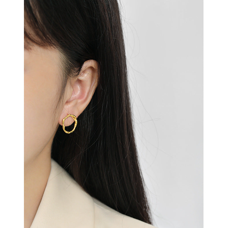 Lovcia Gold Irregular Circle Sterling Silver Stud Earrings-Earrings-Rhodium-Rhodium