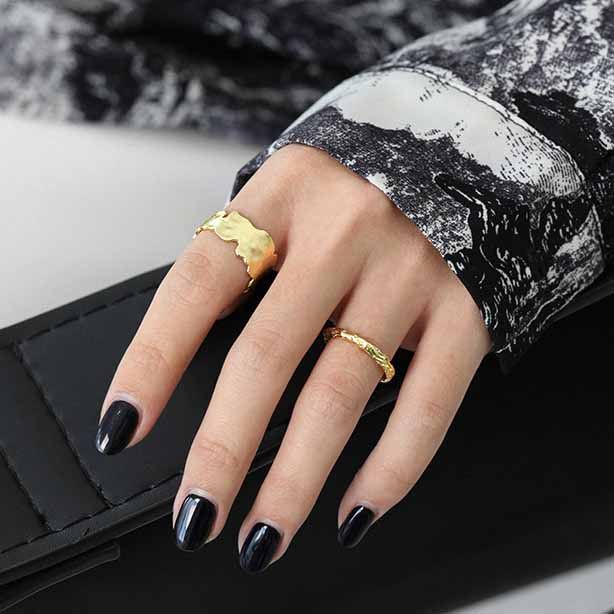 Lovcia Gold Irregular Paper Face Open Adjustable Ring-Rings-Yellow Gold-Yellow Gold