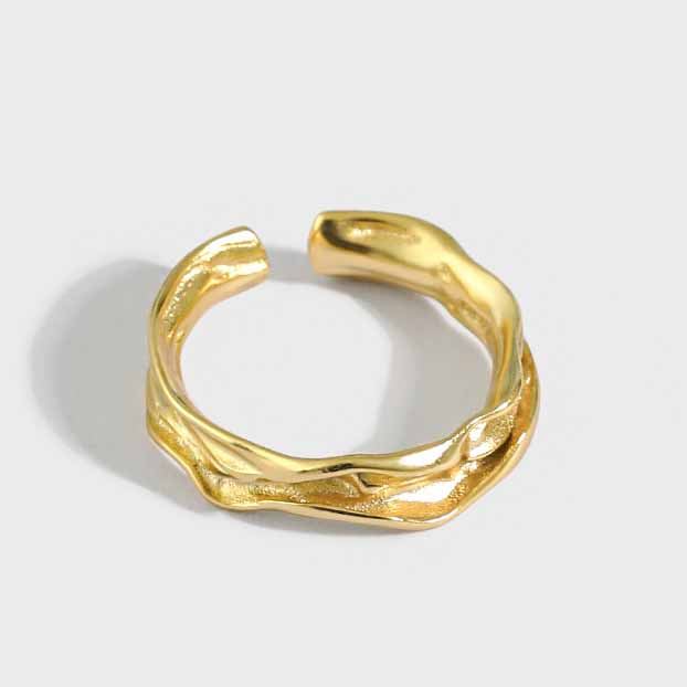 Lovcia Gold Irregular Ring 925 Sterling Silver Adjustable-Rings-Yellow Gold-Yellow Gold