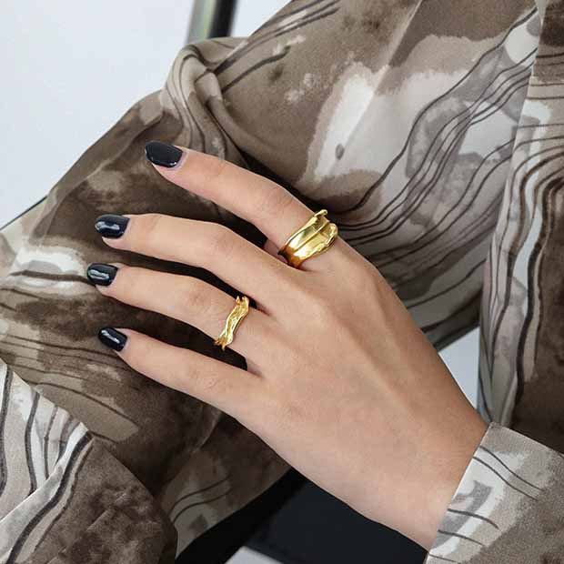 Lovcia Gold Irregular Ring 925 Sterling Silver Adjustable-Rings-Yellow Gold-Yellow Gold
