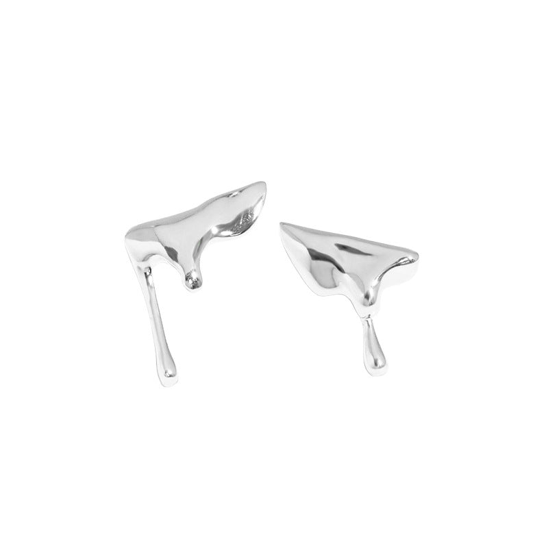 Lovcia Gold Irregular Water Droplet Stud Earrings 13x14mm-Earrings-Rhodium-Rhodium