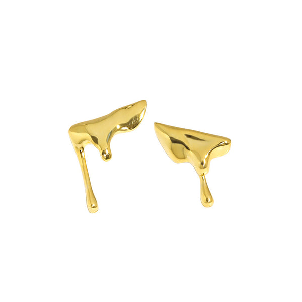 Lovcia Gold Irregular Water Droplet Stud Earrings 13x14mm-Earrings-Yellow Gold-Yellow Gold