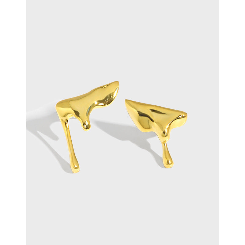 Lovcia Gold Irregular Water Droplet Stud Earrings 13x14mm-Earrings-Yellow Gold-Yellow Gold