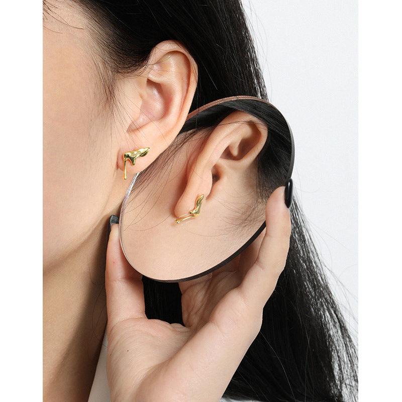 Lovcia Gold Irregular Water Droplet Stud Earrings 13x14mm-Earrings-Yellow Gold-Yellow Gold