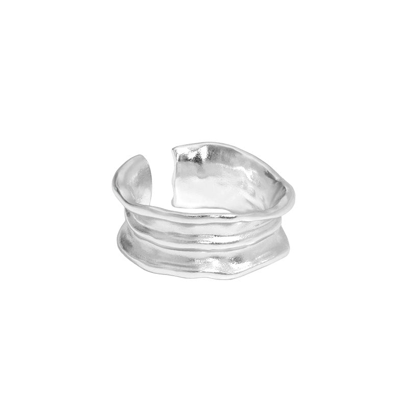 Lovcia Gold Irregular Wrinkle 925 Silver Ring Adjustable-Rings-No Plating-No Plating