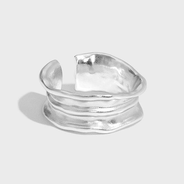 Lovcia Gold Irregular Wrinkle 925 Silver Ring Adjustable-Rings-Yellow Gold-Yellow Gold