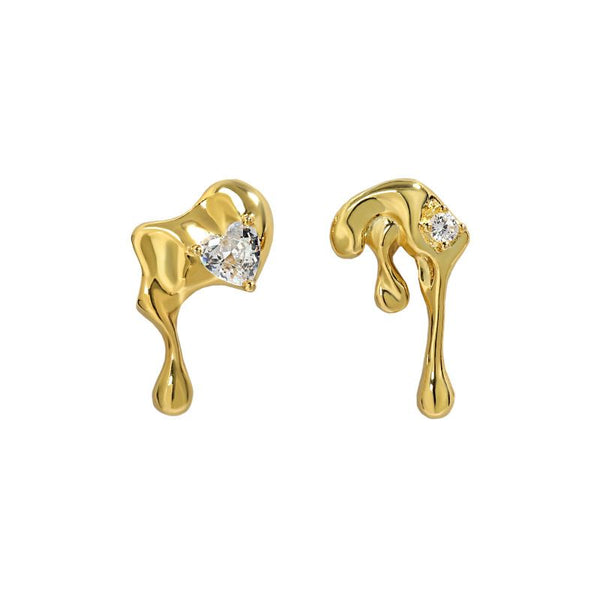 Lovcia Gold Lava Flow Irregular CZ Earrings 20mm 925-Earrings-Yellow Gold-Yellow Gold