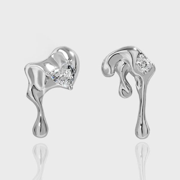 Lovcia Gold Lava Flow Irregular CZ Earrings 20mm 925-Earrings-Yellow Gold-Yellow Gold