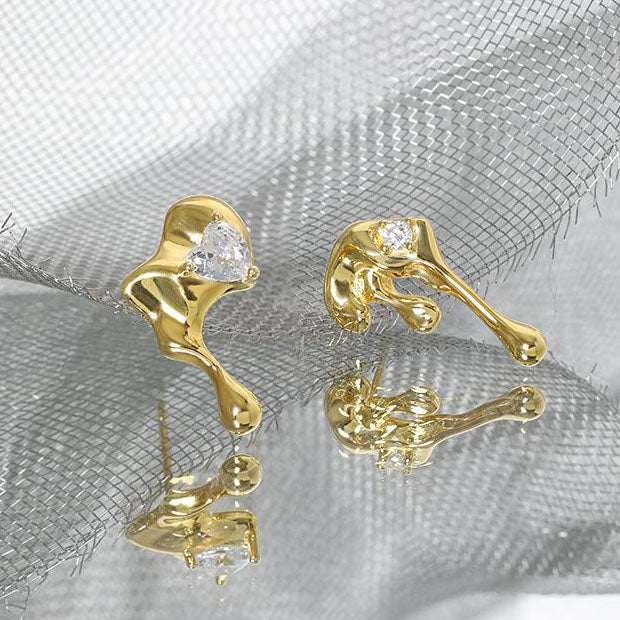 Lovcia Gold Lava Flow Irregular CZ Earrings 20mm 925-Earrings-Yellow Gold-Yellow Gold