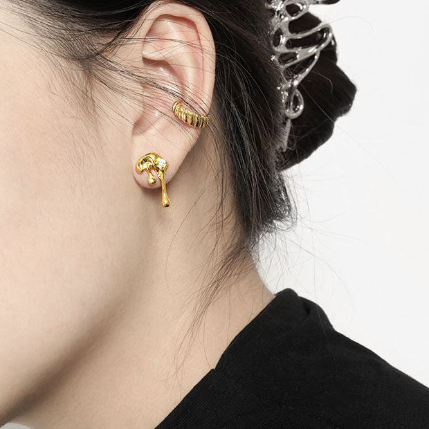 Lovcia Gold Lava Flow Irregular CZ Earrings 20mm 925-Earrings-Yellow Gold-Yellow Gold