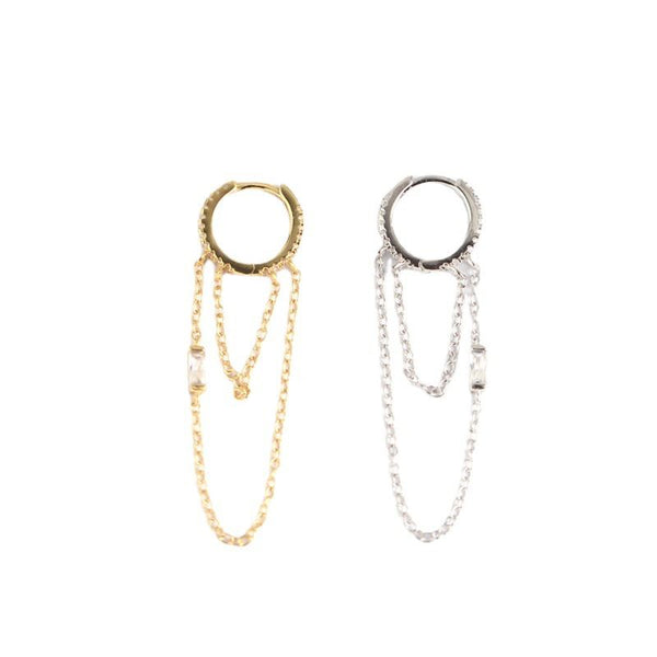 Lovcia Gold Layer CZ Chain Tassels Hoop Earrings 40mm-Earrings-Silver-Silver
