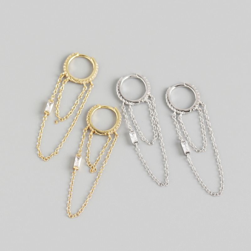 Lovcia Gold Layer CZ Chain Tassels Hoop Earrings 40mm-Earrings-Silver-Silver