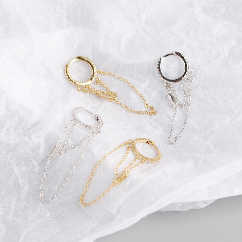 Lovcia Gold Layer CZ Chain Tassels Hoop Earrings 40mm-Earrings-Silver-Silver