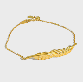 Lovcia Gold Leaf 925 Sterling Silver Bracelet 195mm Chain-Bracelets-Yellow Gold-Yellow Gold