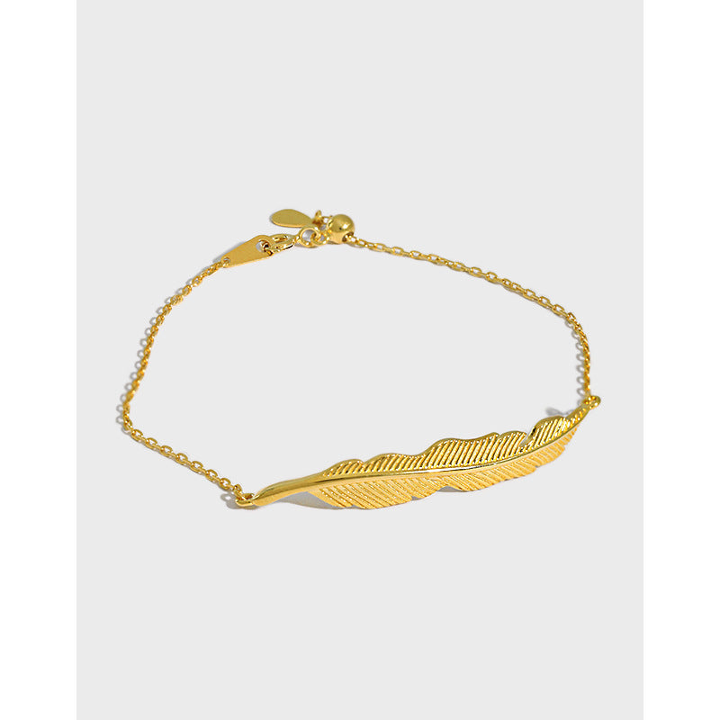 Lovcia Gold Leaf 925 Sterling Silver Bracelet 195mm Chain-Bracelets-Yellow Gold-Yellow Gold