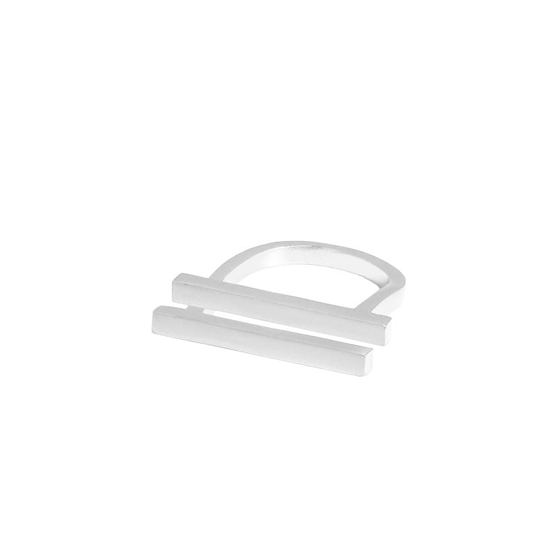 Lovcia Gold Minimalism Geometry Strips Adjustable Ring-Rings-Silver-Silver