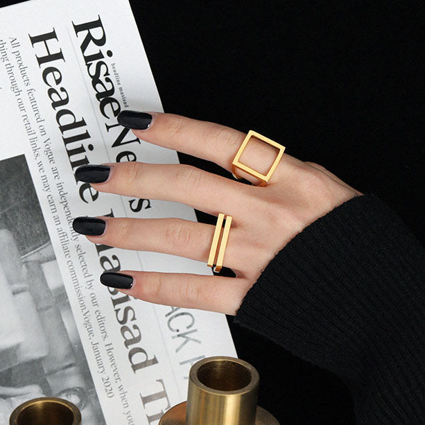 Lovcia Gold Minimalism Geometry Strips Adjustable Ring-Rings-Yellow Gold-Yellow Gold
