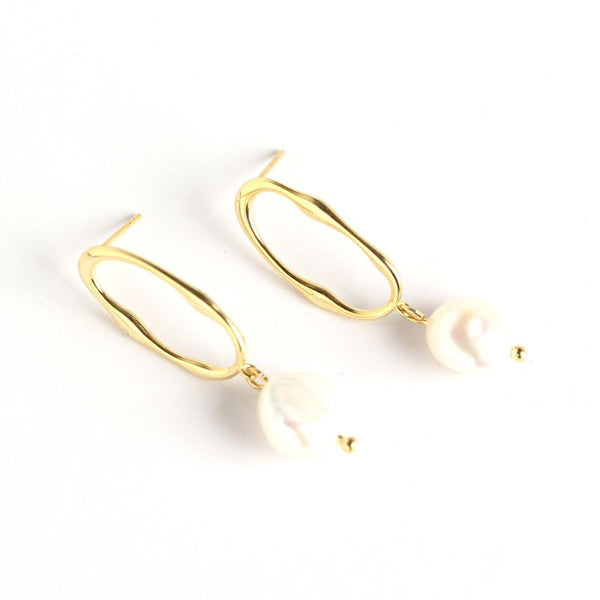 Lovcia Gold Natural Pearl Drop Earrings 925 Silver Baroque-Earrings-