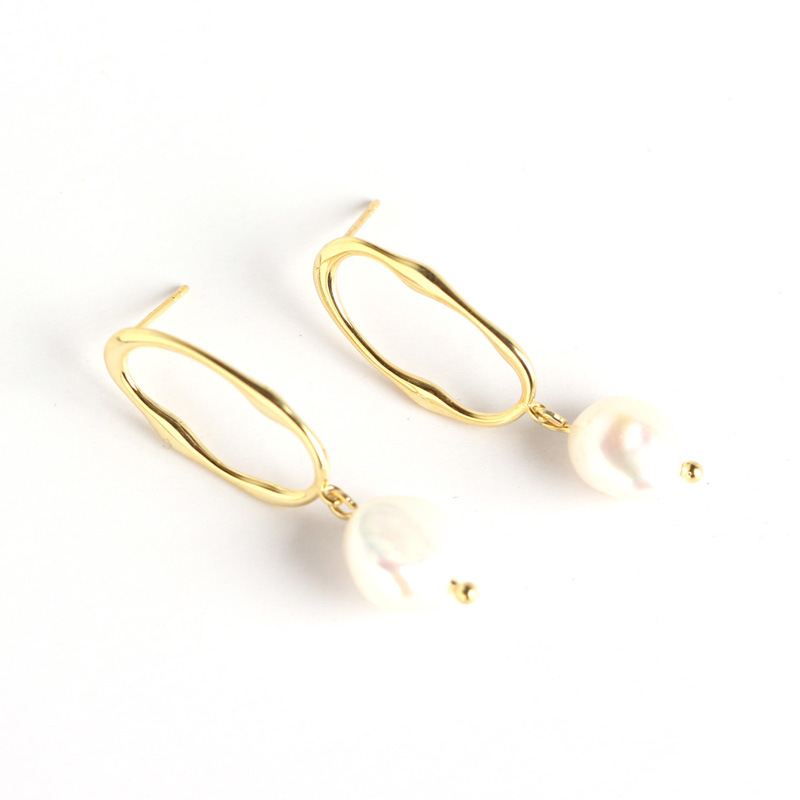 Lovcia Gold Natural Pearl Drop Earrings 925 Silver Baroque-Earrings-