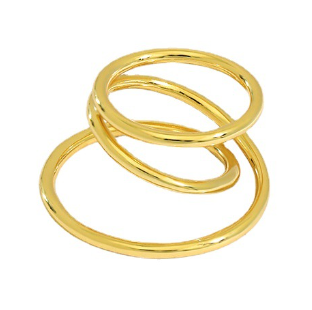 Lovcia Gold Open Size Adjustable Triple Layer Cross Ring 925-Rings-Us 7-Yellow Gold-Us 7