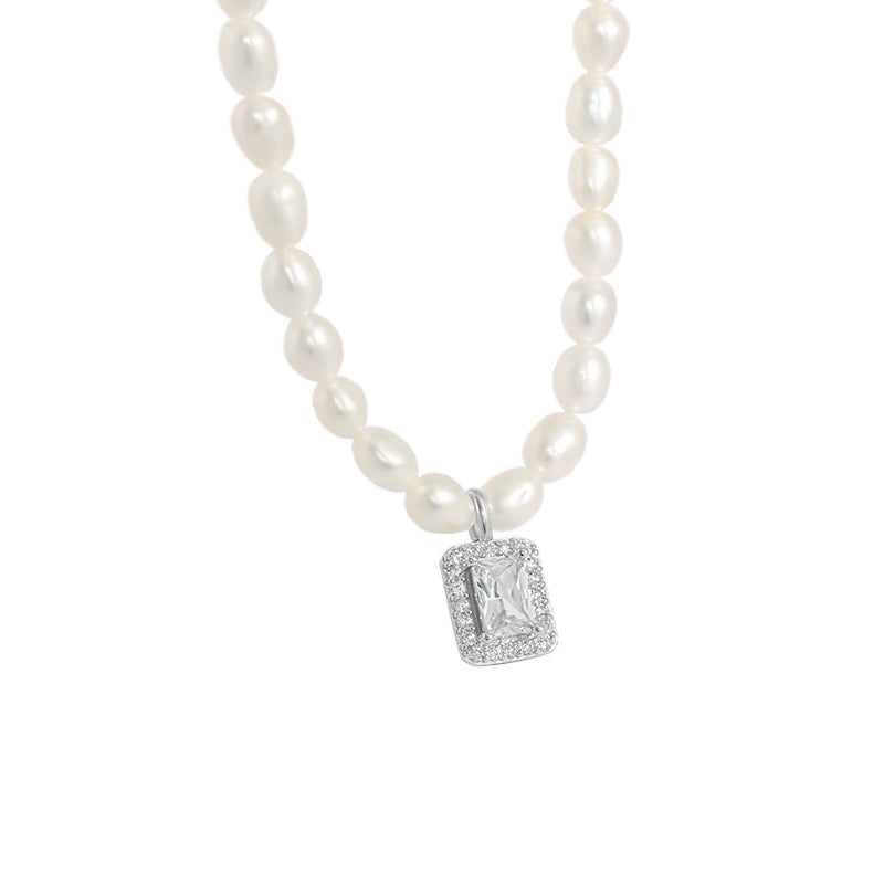 Lovcia Gold Pearl Necklace With CZ Pendant 41cm Extender-Necklaces-Silver-Silver