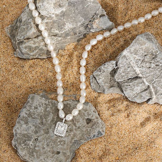 Lovcia Gold Pearl Necklace With CZ Pendant 41cm Extender-Necklaces-Yellow Gold-Yellow Gold