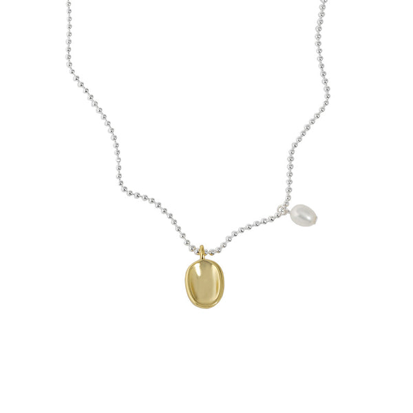 Lovcia Gold Pearl Pendant Necklace 4.5mm Natural Pearl-Necklaces-Rhodium-Rhodium
