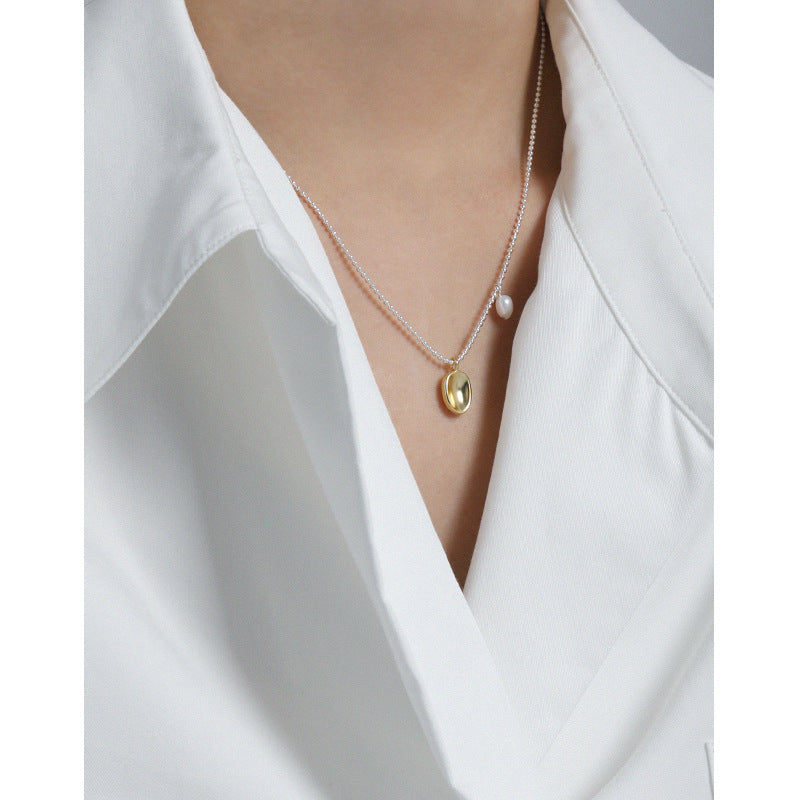 Lovcia Gold Pearl Pendant Necklace 4.5mm Natural Pearl-Necklaces-Rhodium-Rhodium