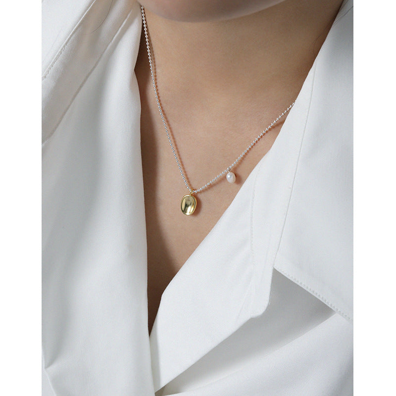 Lovcia Gold Pearl Pendant Necklace 4.5mm Natural Pearl-Necklaces-Rhodium-Rhodium