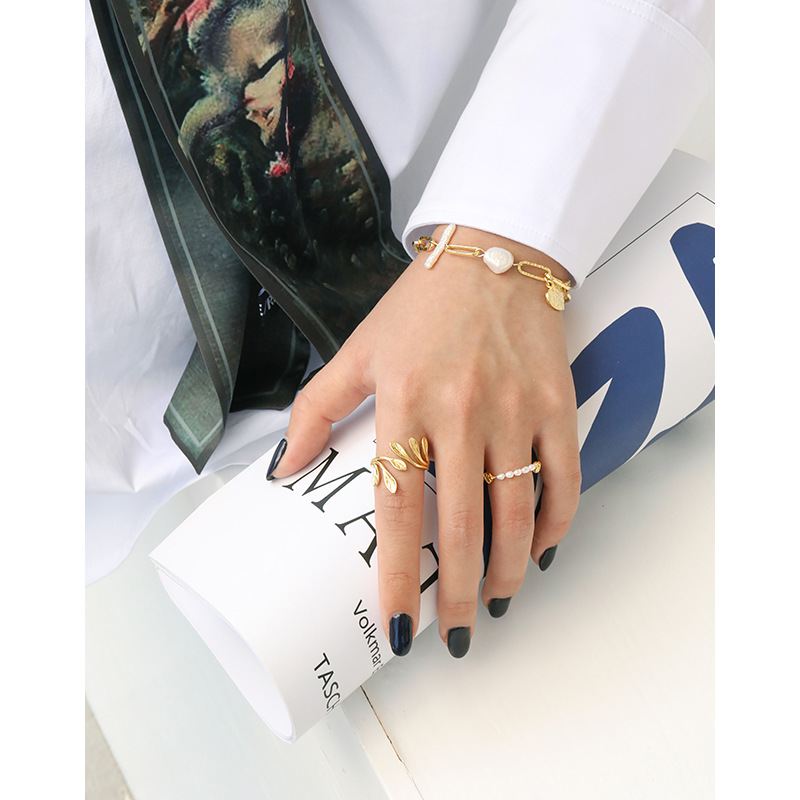 Lovcia Gold Pearls Style Chain Ring in 925 Sterling Silver-Rings-Us 6-Yellow Gold-