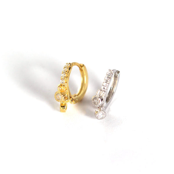 Lovcia Gold Plated 10mm CZ Hoop Earrings 925 Sterling Silver-Earrings-Yellow Gold-Yellow Gold