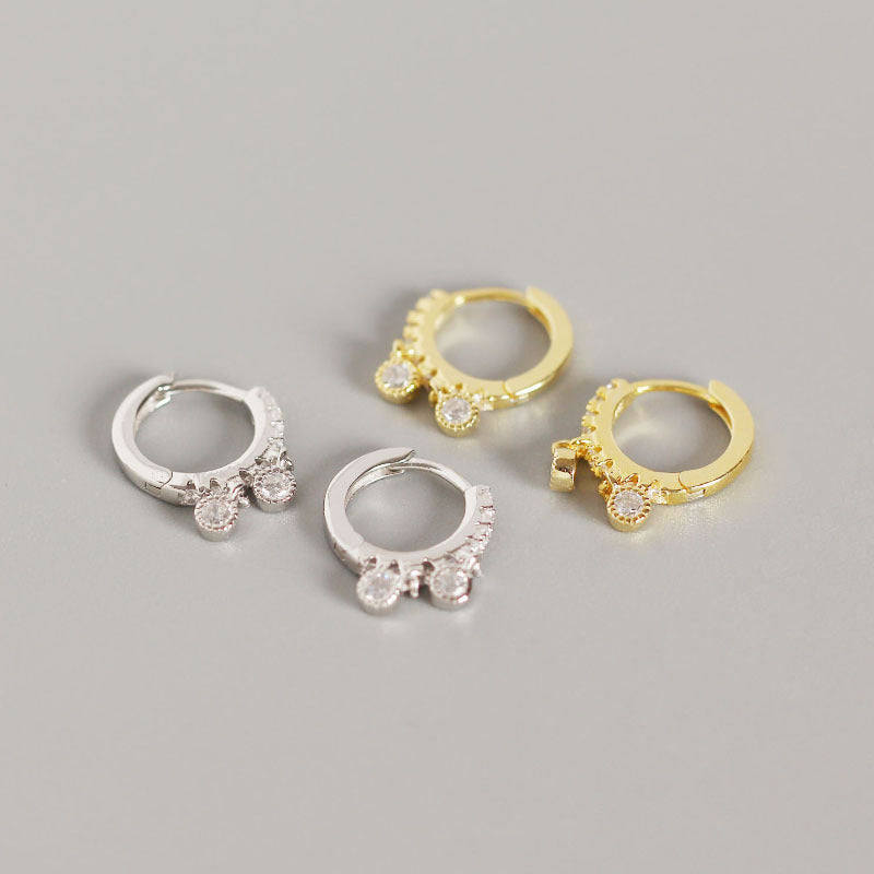 Lovcia Gold Plated 10mm CZ Hoop Earrings 925 Sterling Silver-Earrings-Yellow Gold-Yellow Gold