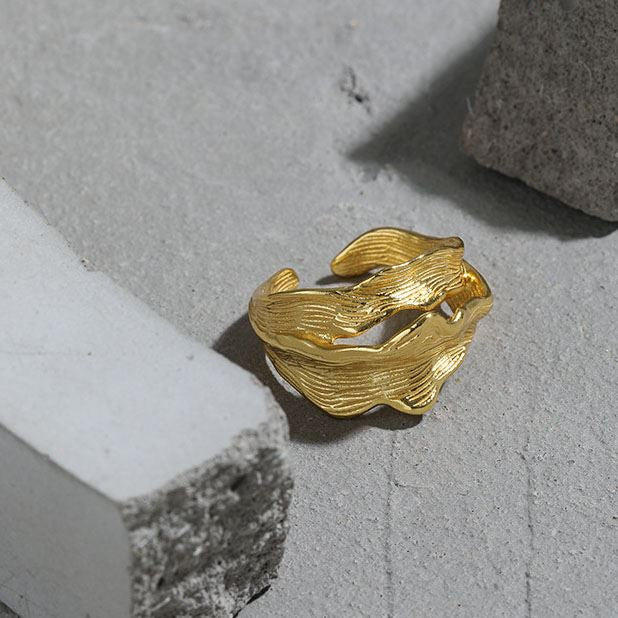 Lovcia Gold Plated 18K Adjustable Ring Sterling Silver-Rings-Yellow Gold-Yellow Gold