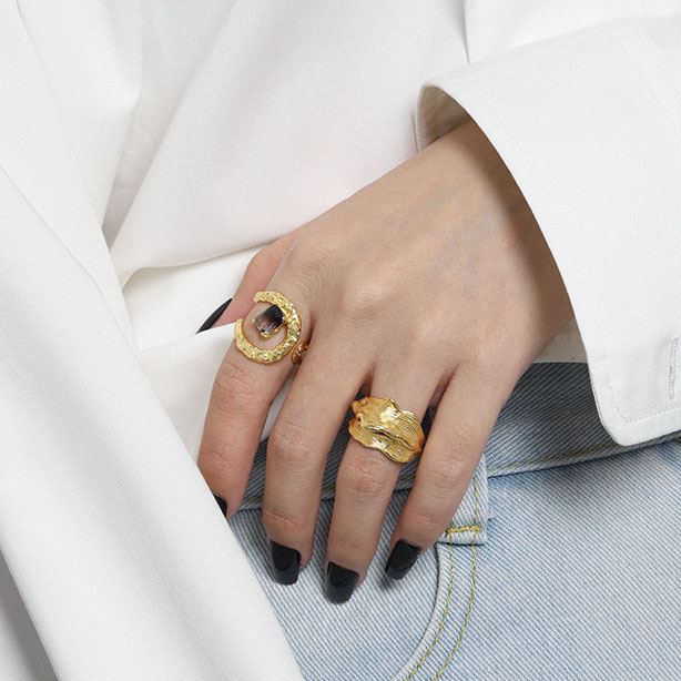 Lovcia Gold Plated 18K Adjustable Ring Sterling Silver-Rings-Yellow Gold-Yellow Gold