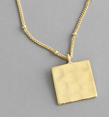 Lovcia Gold Plated 18K Square Sterling Silver Necklace 17mm-Necklaces-Yellow Gold-Yellow Gold
