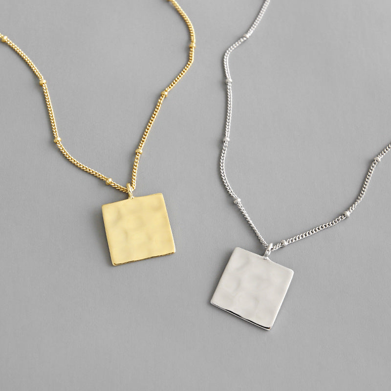 Lovcia Gold Plated 18K Square Sterling Silver Necklace 17mm-Necklaces-Yellow Gold-Yellow Gold