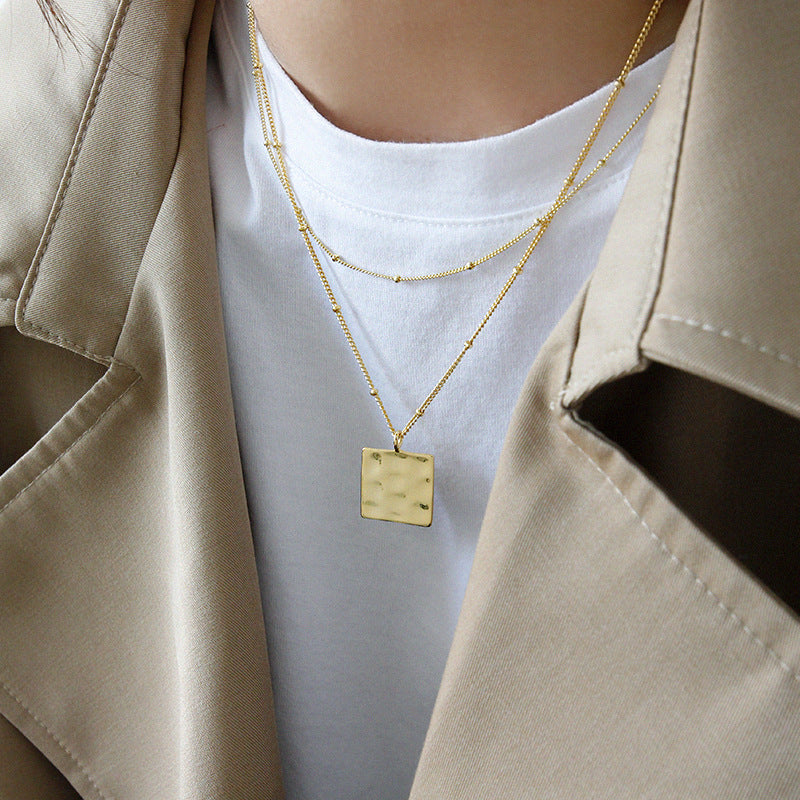 Lovcia Gold Plated 18K Square Sterling Silver Necklace 17mm-Necklaces-Yellow Gold-Yellow Gold