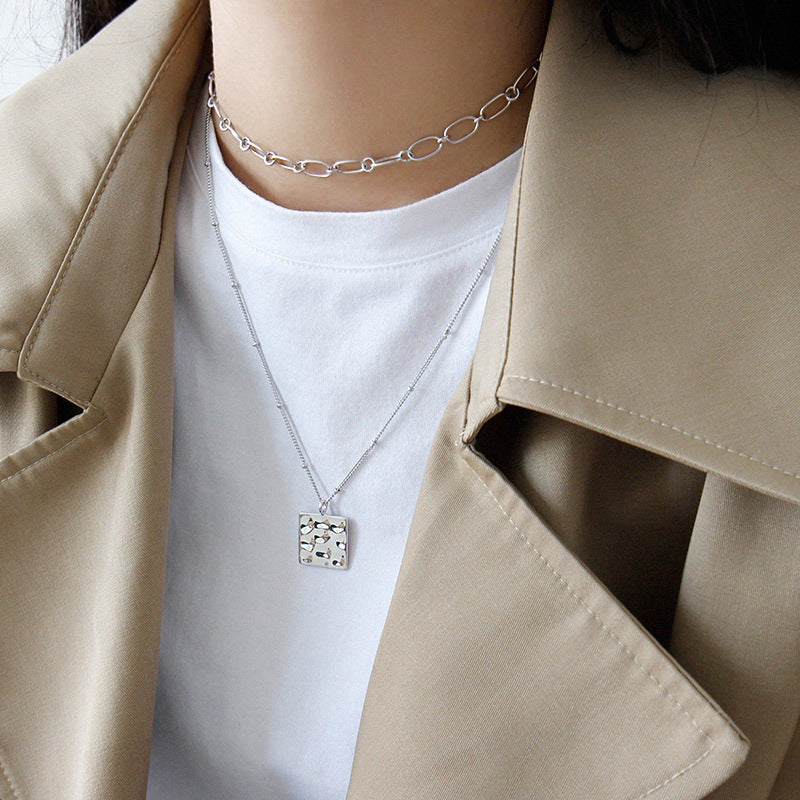 Lovcia Gold Plated 18K Square Sterling Silver Necklace 17mm-Necklaces-Rhodium-Rhodium