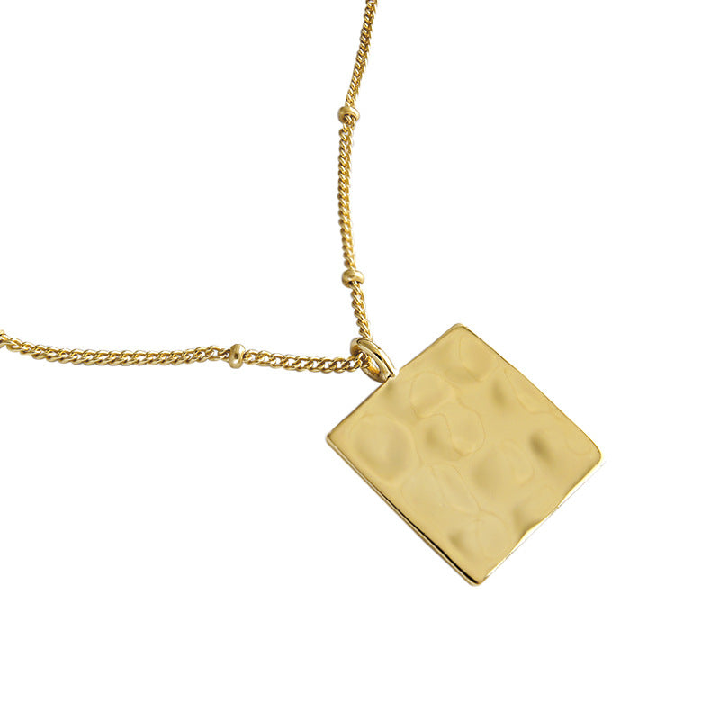Lovcia Gold Plated 18K Square Sterling Silver Necklace 17mm-Necklaces-Yellow Gold-Yellow Gold