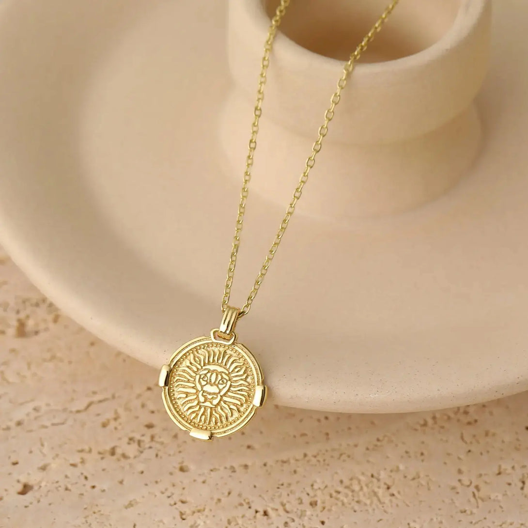 Lovcia Gold Plated 2D Lion 925 Sterling Silver Necklace-Necklaces-