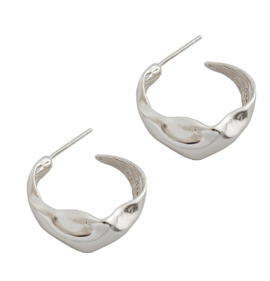 Lovcia Gold Plated 7x17mm C Shape Hoop Earrings For Women-Earrings-Rhodium-Rhodium